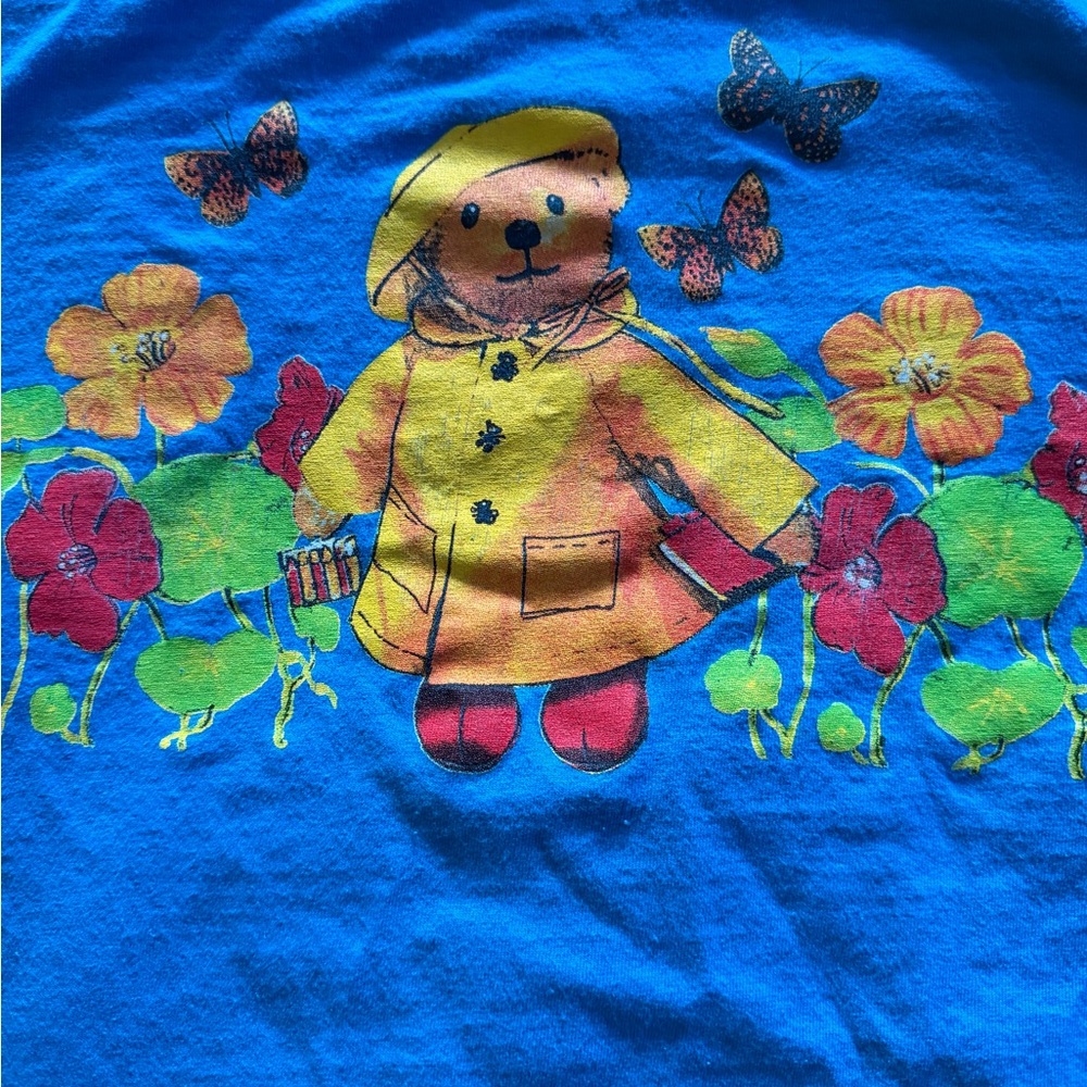 Hanes Vibrant Blue Tee with Bear and Floral Print